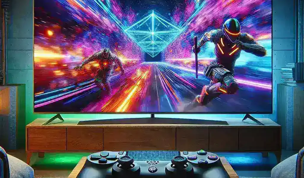 "Samsung OLED 2025 television featuring Nvidia G-Sync technology, designed to enhance gaming experience with vibrant colors and smooth graphics."